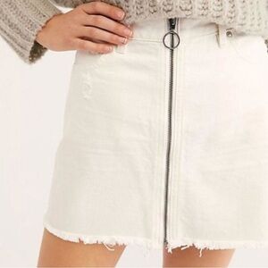 NWOT {We The Free} by Free People zip it up mini white distressed denim skirt.